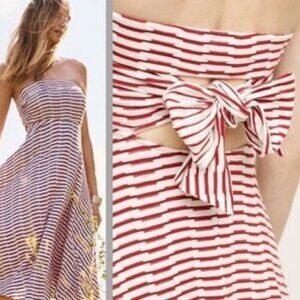Anthropologie Maeve Caleta Strapless Red White Striped Handkerchief Dress